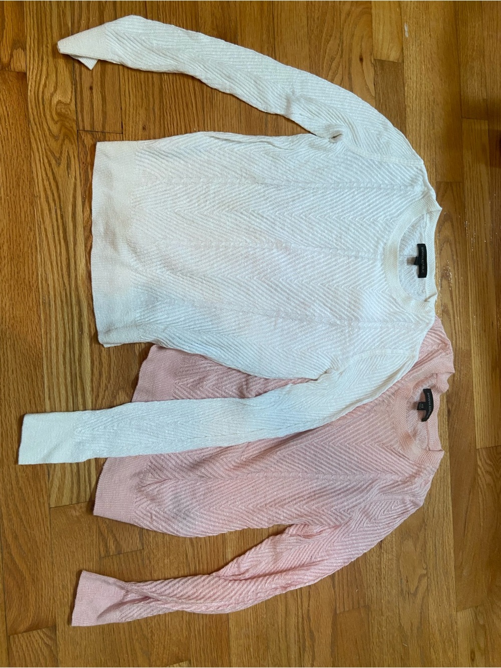 Banana Republic Pink and White Chevron Crew Neck Sweaters
